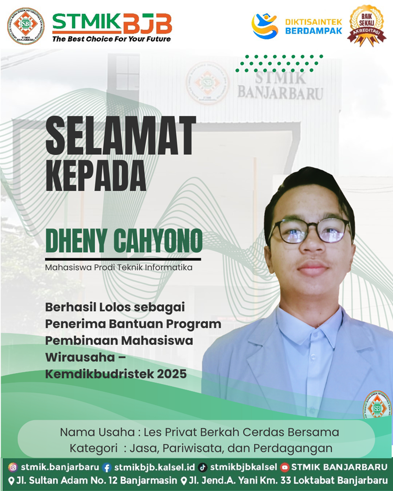 Mahasiswa STMIK Banjarbaru, Dheny Cahyono, Lolos sebagai Penerima Bantuan P2MW 2025